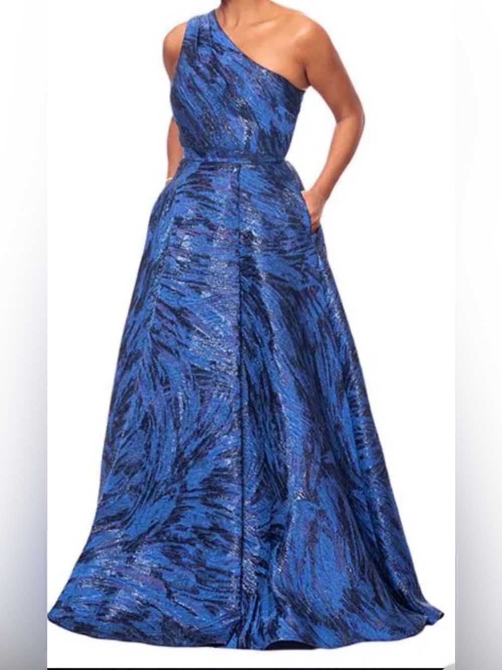 Xscape Royal Blue One Shoulder Brocade Floor Length Ballgown.NWT. size 12.